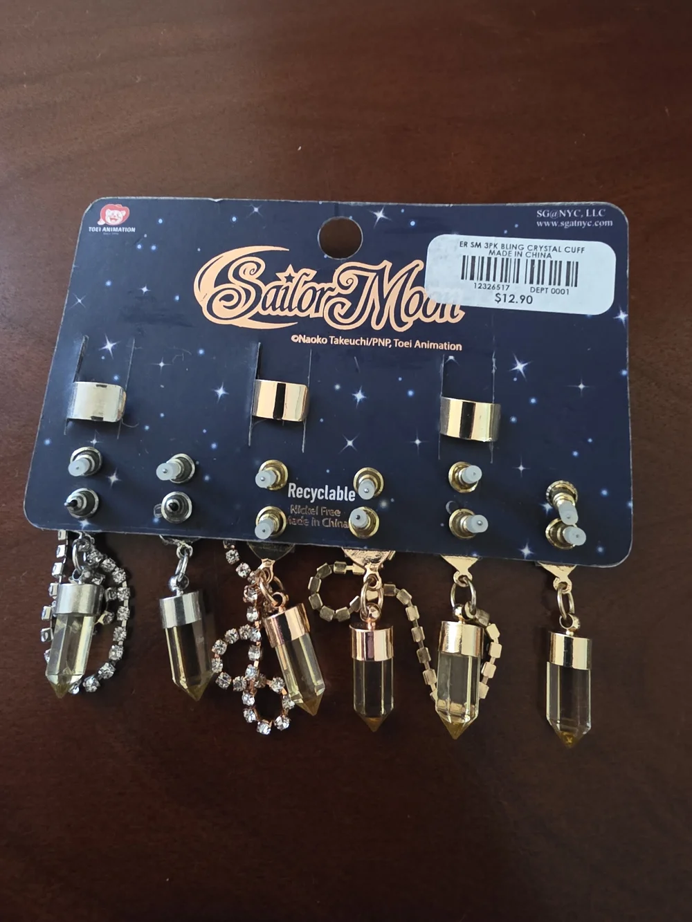Sailor Moon Gold & Silver Crystal Cuff Earrings And Studs - Set of 12